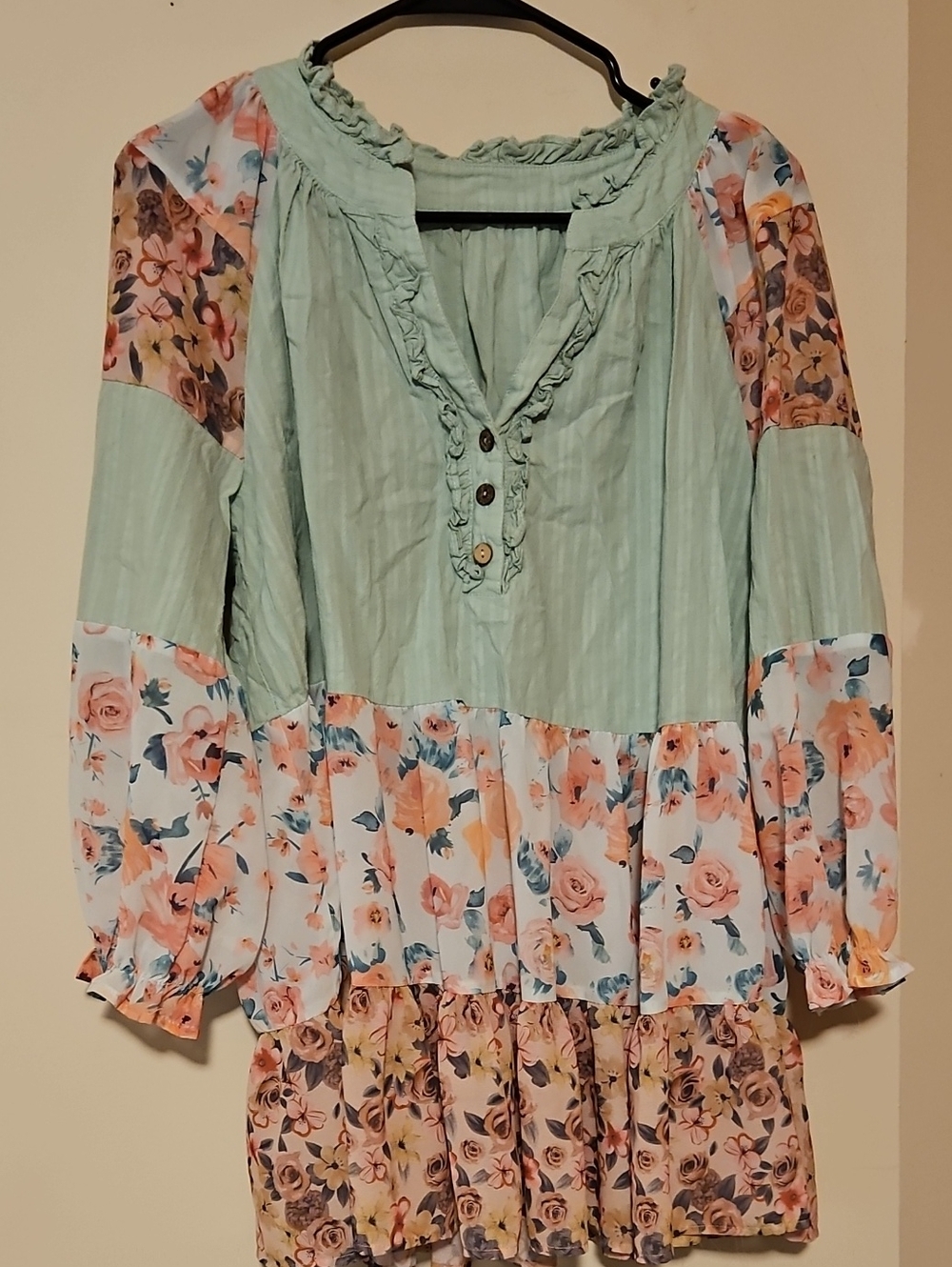 Boho Floral Mint Tunic Top - Unknown Brand